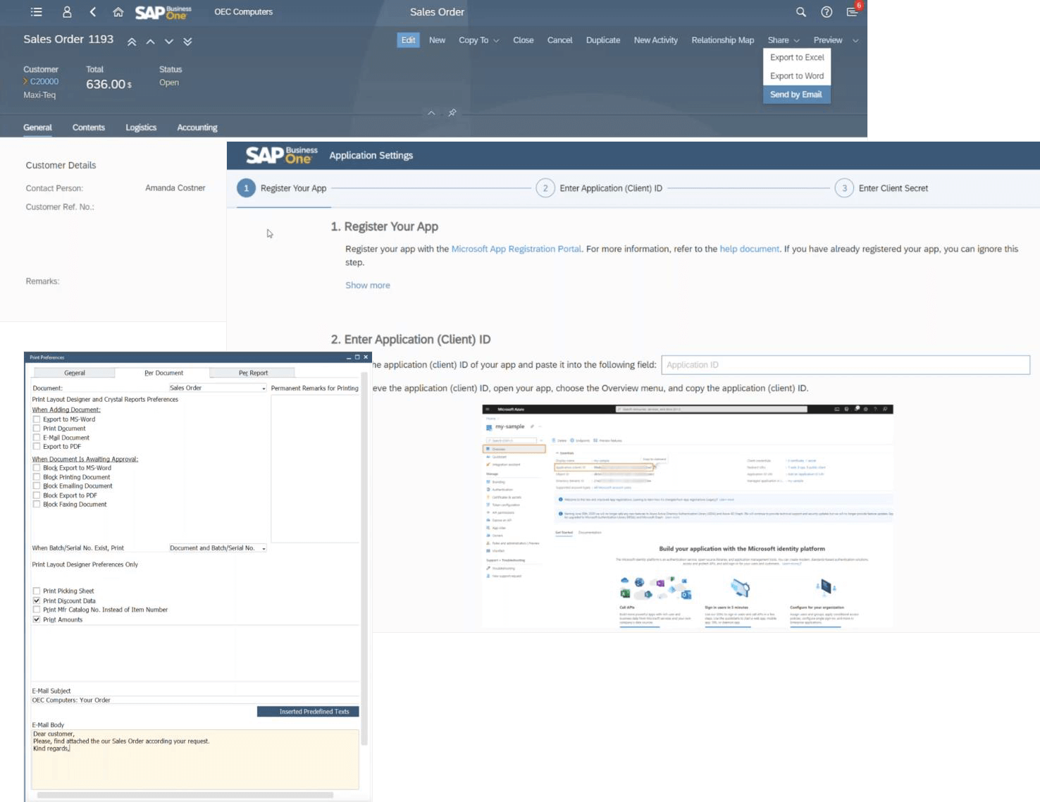 SAP Business One 10.0 Web Client Outlook 365 Erweiterungen