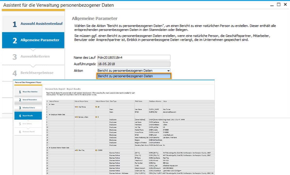 SAP Business One Version 9.3 Datenschutz Bericht zu personenbezogenen Daten