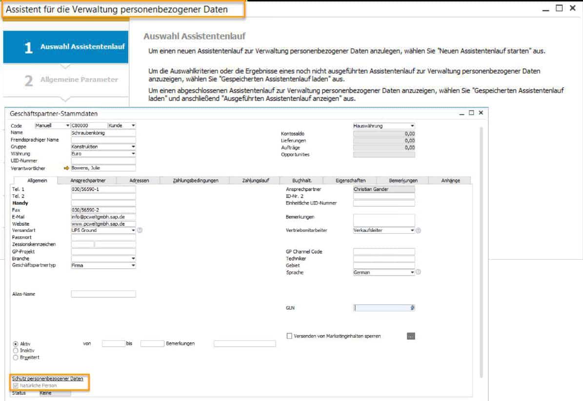 SAP Business One Version 9.3 Datenschutz Bestimmen einer natürlichen Person