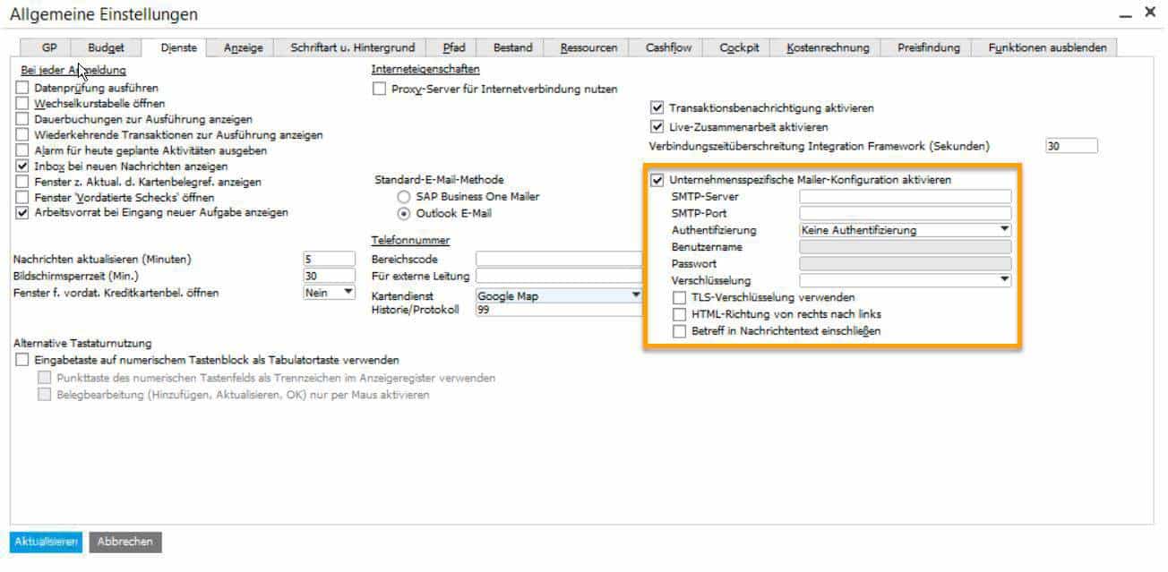 SAP Business One Version 9.3 Plattform Erweiterbarkeit Firmenspezifische Mailer-Konfiguration